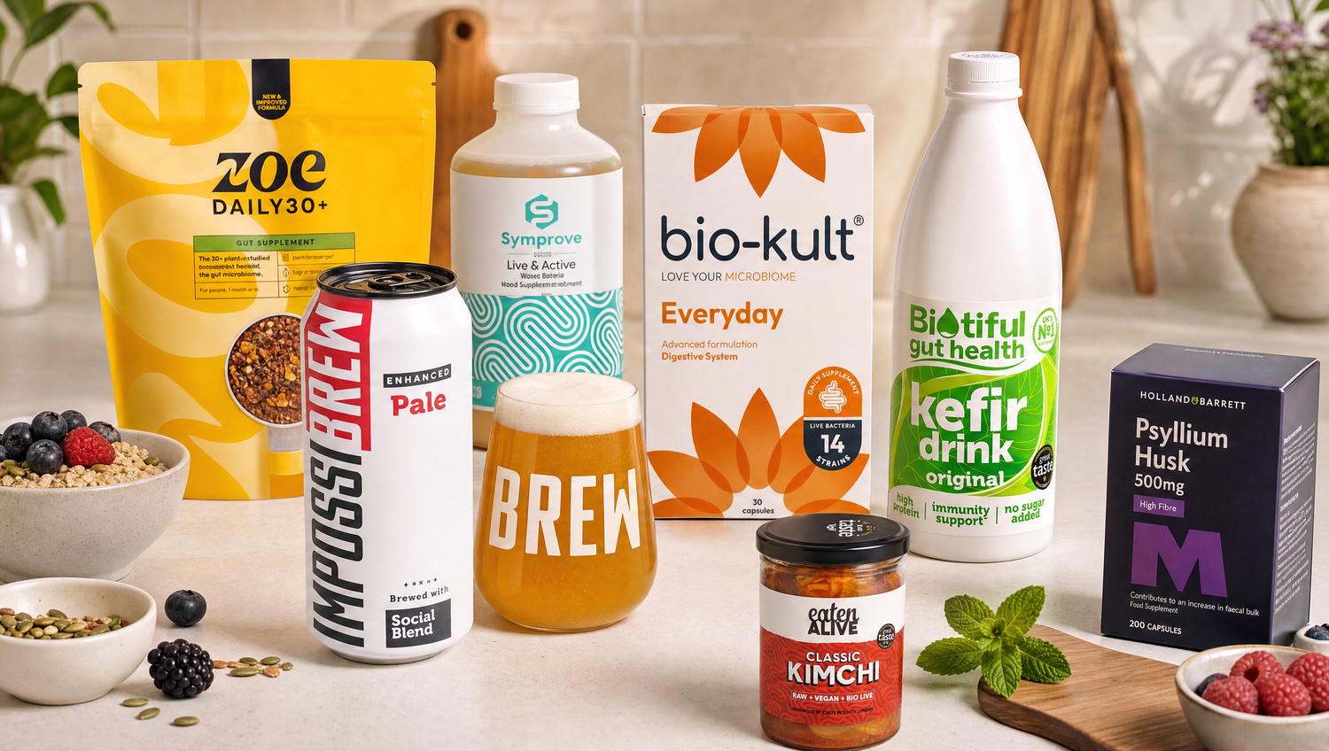 Best gut health products UK in 2026 editorial product stack with IMPOSSIBREW Enhanced Pale