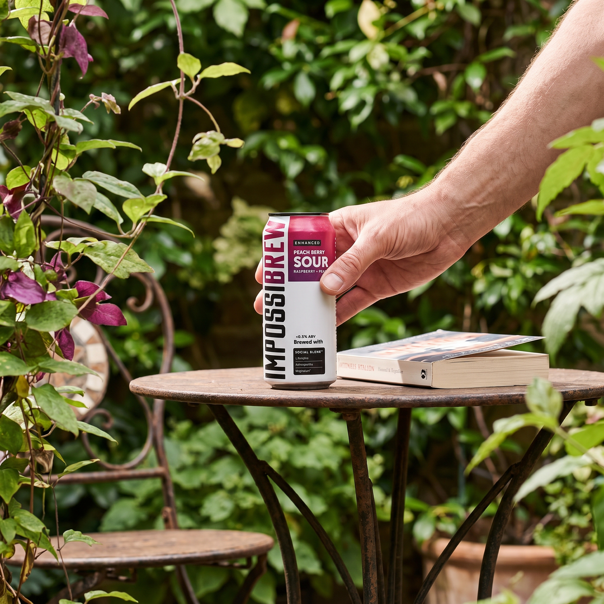 Peach Berry Sour on a courtyard table