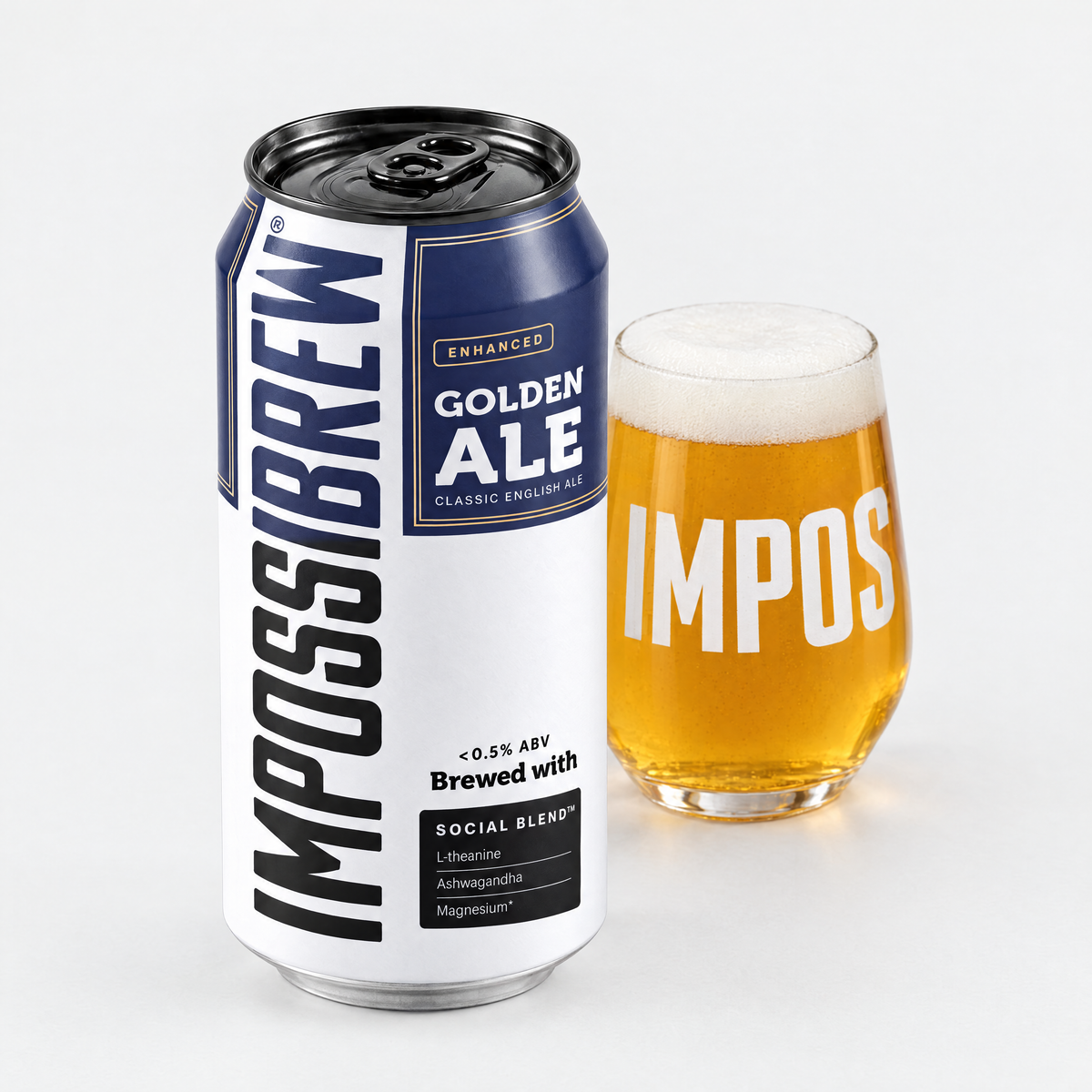 IMPOSSIBREW Golden Ale can and Signature Glass - no award badge