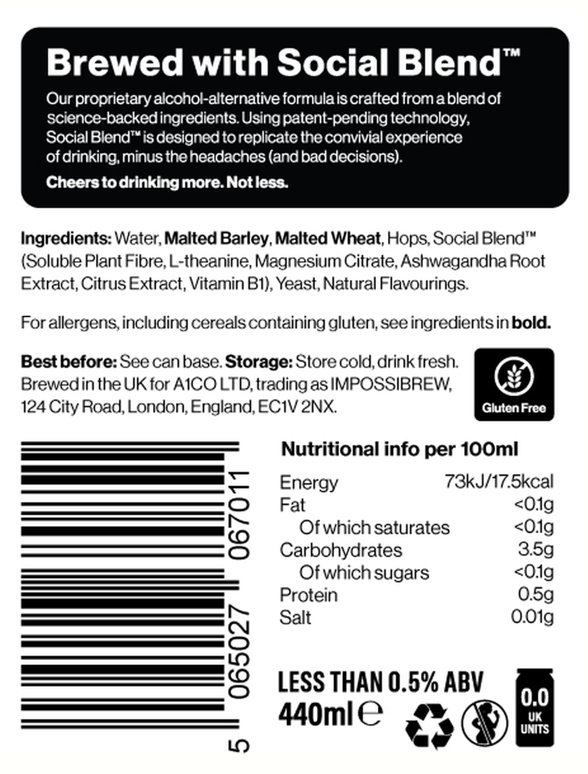 Golden Ale ingredients nutrition gluten-free mark and barcode from the final label