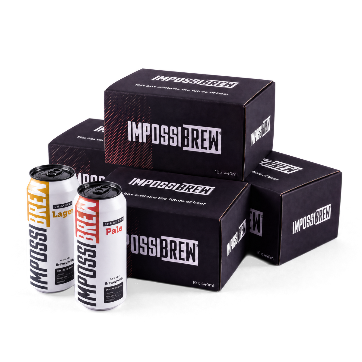 IMPOSSIBREW Mixed Bundle 40-can quantity image - four 10-pack cartons with Lager and Pale cans