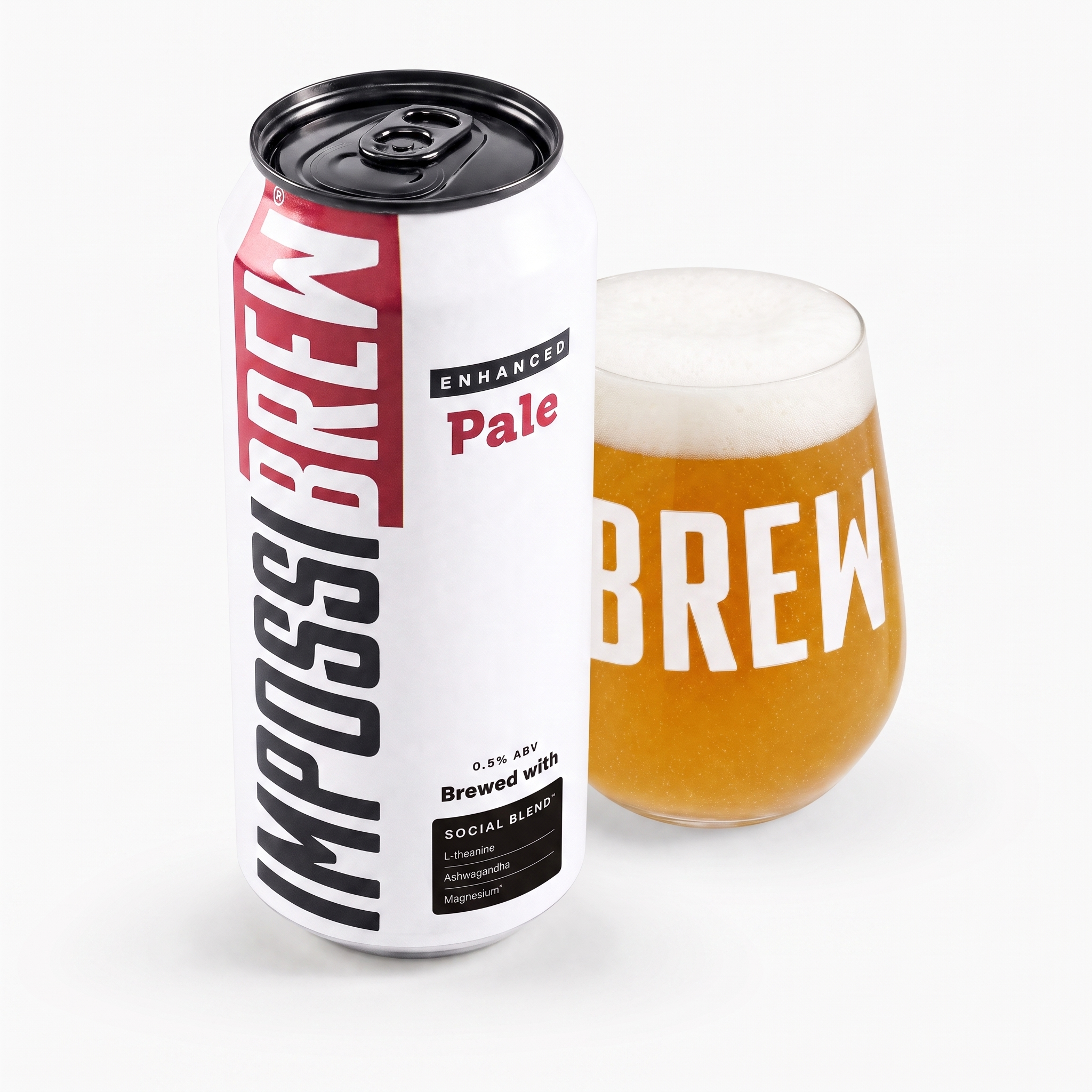 IMPOSSIBREW Enhanced Hazy Pale can and glass with Social Blend 2.0 panel